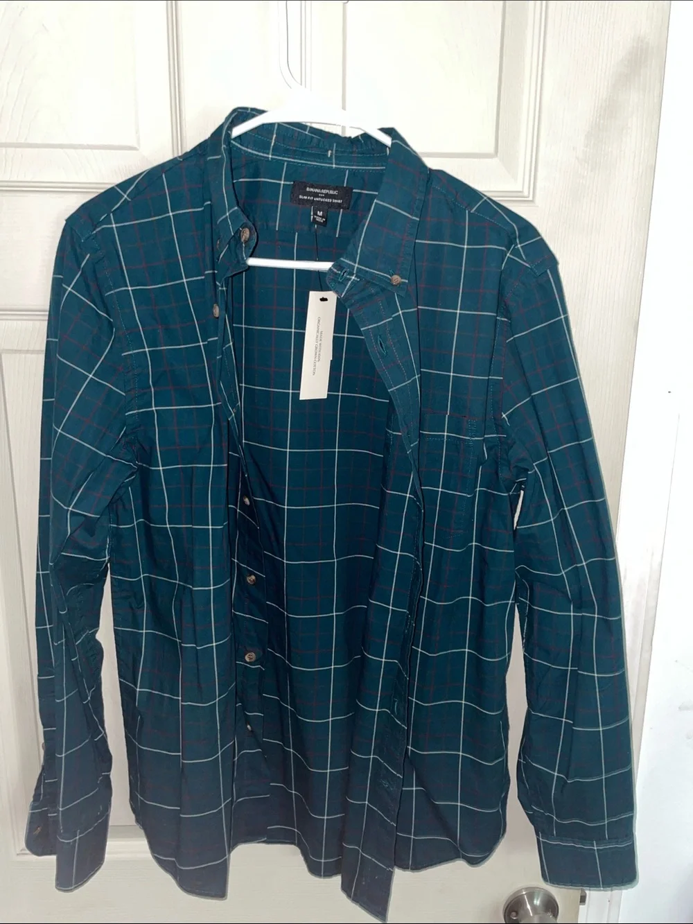 Banana Republic Teal Plaid Button-Up Shirt Jacket